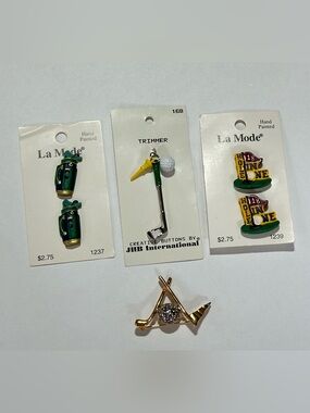 Vintage DIY Golf-Themed Pin Brooch Button Lot Craft Supplies Old Money Masters